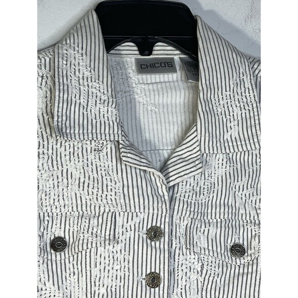 chicos Button Up Embroidered Stripes bouse top shirt 0 S 4 6 - Picture 4 of 10